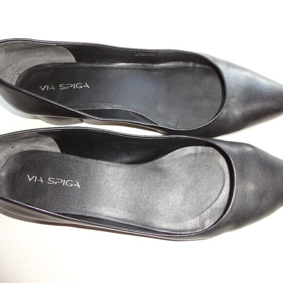 VIA SPIGA 12M GUERVIE Black Leather Block Heel Pointy Toe Pumps Toe Cleavage GUC - Picture 1 of 16